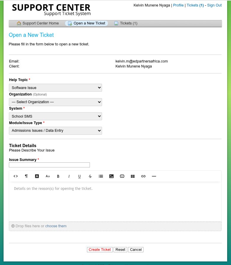 Open a New Ticket with Details Form