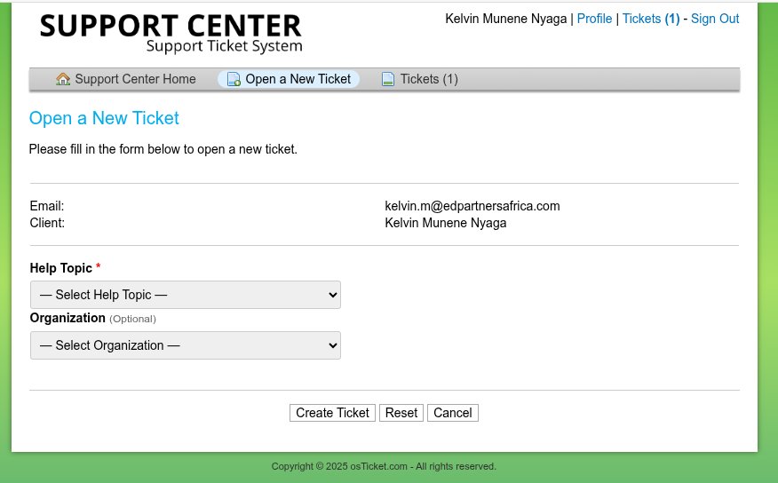 Open a New Ticket Initial